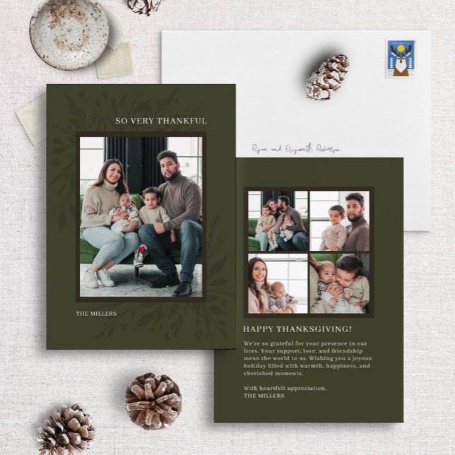 Green Botanical Frame Thanksgiving Photo Card (Creator Uploaded)
