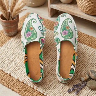 Green Botanical Garden Paisley Motifs Wildflowers Espadrilles