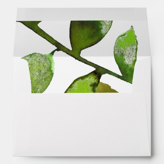 Green Botanical Glam Plant Leaves Elegant Wedding Envelope (Back (Bottom))