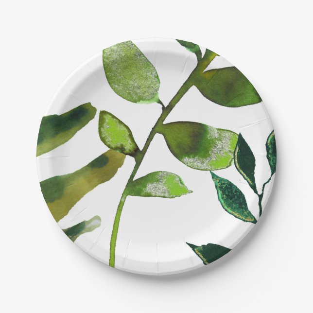 Green Botanical Glam Plant Leaves Elegant Wedding Paper Plates (Front)