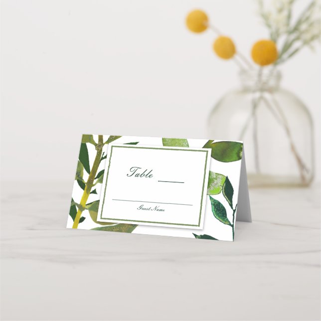 Green Botanical Glam Plant Leaves Table Seating Place Card (Back)