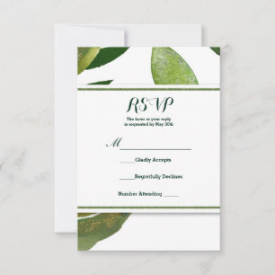 Green Botanical Glam Plant Leaves Wedding RSVP