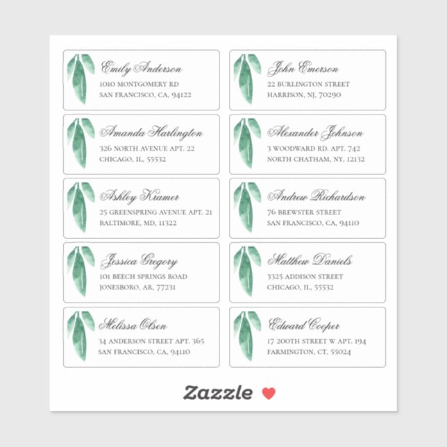 Green botanical guests address. Shipping labels (Sheet)