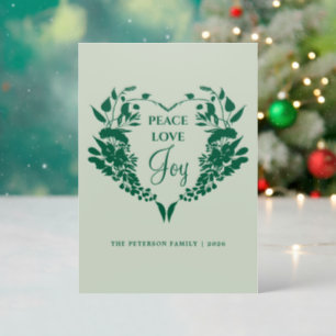 Green Botanical Heart Christmas Letterpress Photo Cards