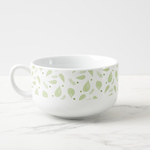 Green Botanical Illustrated Watecolor Pattern Soup Mug