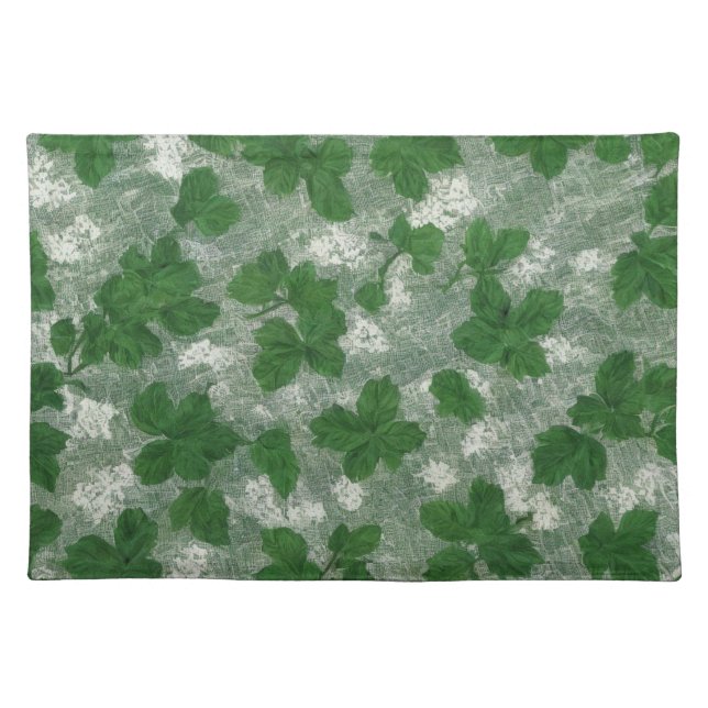 Green Botanical Leaf Pattern Cloth Placemat (Front)