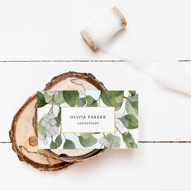 Green Botanical Leaves and Gold  Business Card (Creator Uploaded)