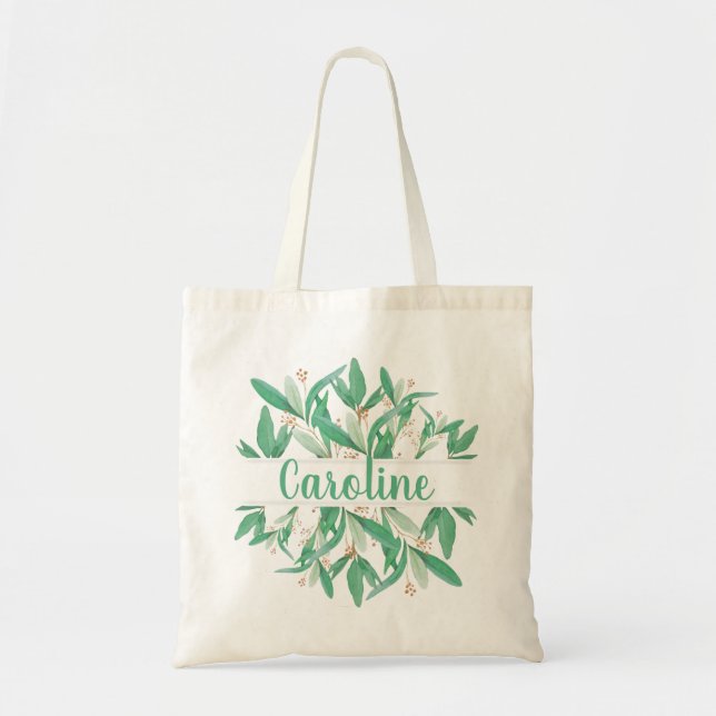 Green Botanical Leaves Elegant Wedding Tote Bag (Front)