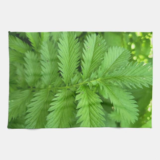 Green Botanical Leaves Kitchen Towel (Horizontal)