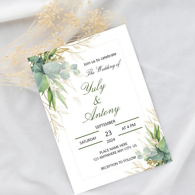 Green Botanical Leaves Modern Wedding Invitation  (Green leaves modern botanical formal wedding invitation)