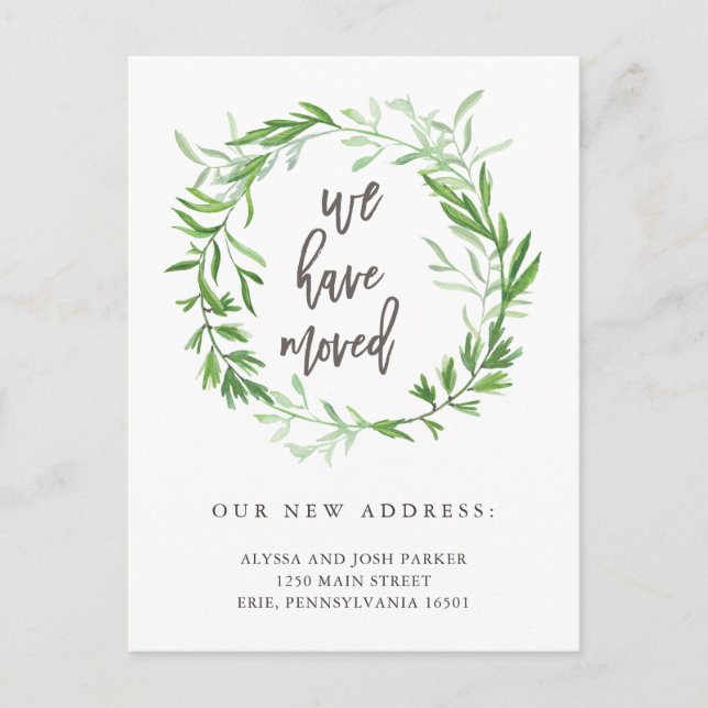 Green Botanical Leaves Moving Announcement Postcard (Front)