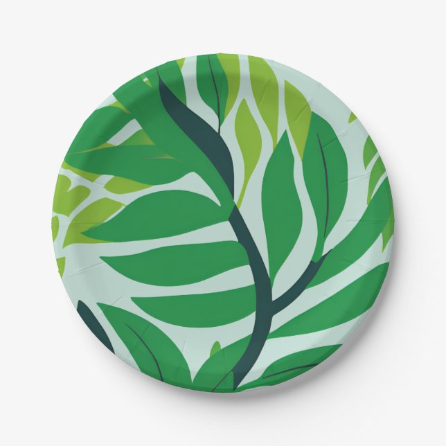 Green Botanical Leaves Paper Plates (Front)