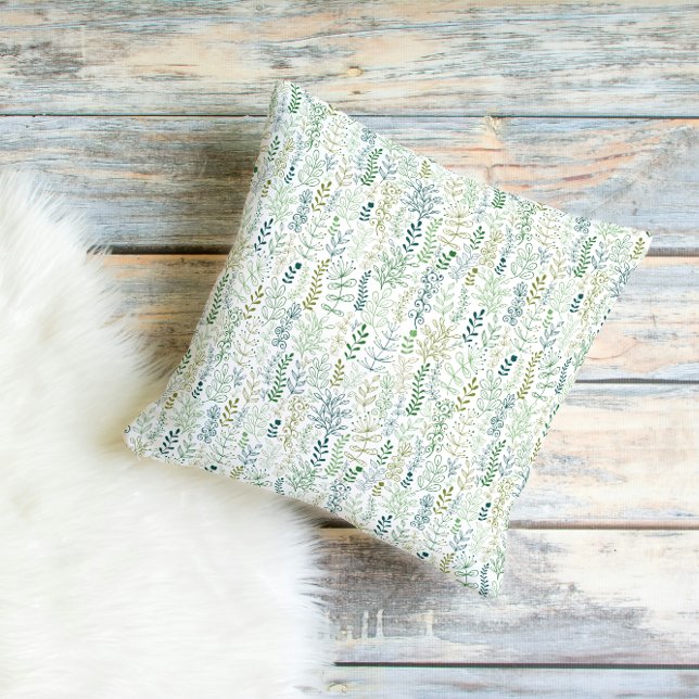 Green Botanical Leaves Pattern  Throw Pillow (Creator Uploaded)