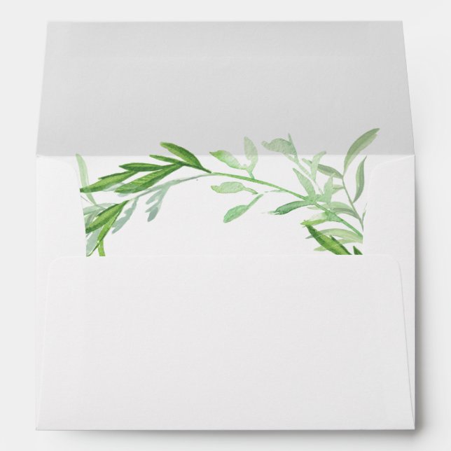 Green Botanical Leaves Wreath Wedding Envelope (Back (Bottom))