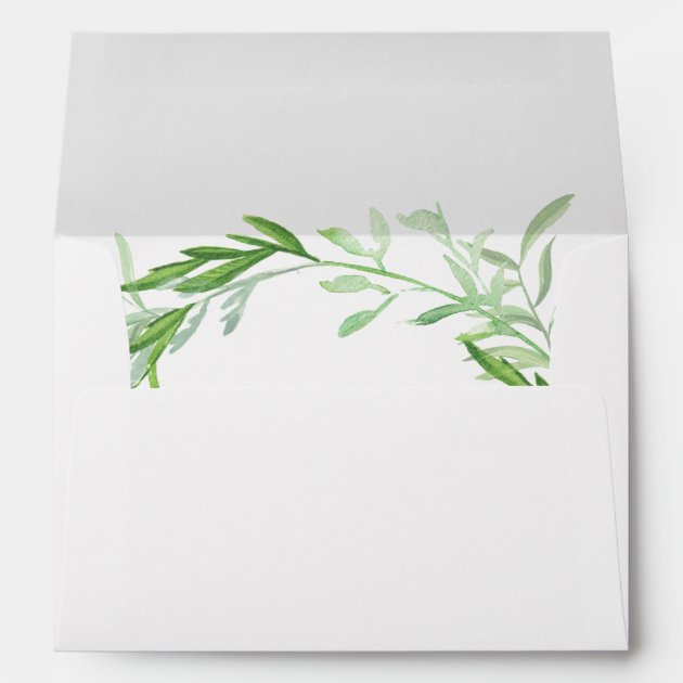 Green Botanical Leaves Wreath Wedding Envelope