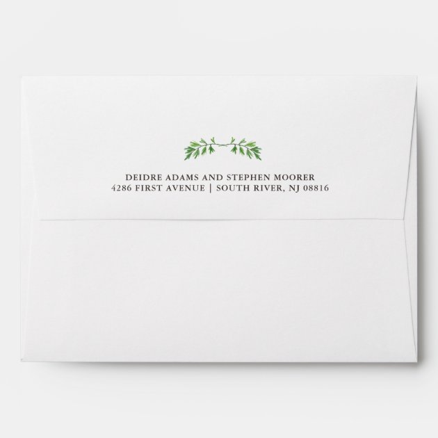 Green Botanical Leaves Wreath Wedding Envelope