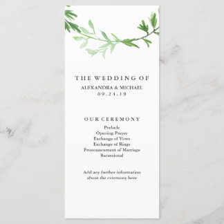 Green Botanical Leaves Wreath Wedding Program