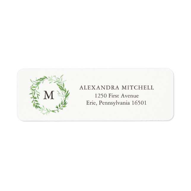 Green Botanical Leaves Wreath with Monogram Label (Front)
