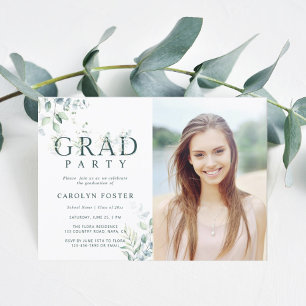 Green Botanical Letter Graduation Party Photo Invitation