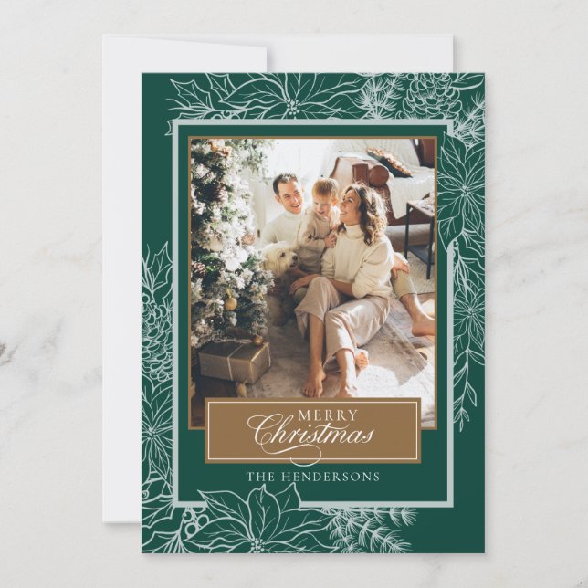 Green Botanical Merry Christmas Photo Holiday Card (Front)