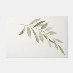 Green Botanical Modern Boho Sage Watercolor Leaves Doormat