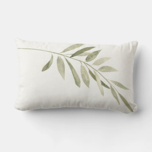 Green Botanical Modern Boho Sage Watercolor Leaves Lumbar Pillow