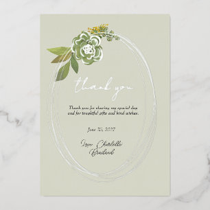Green Botanical Modern Floral Thank You   Foil Invitation