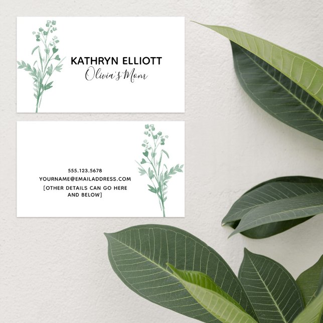 Green Botanical Mommy Play Date Calling Card (Creator Uploaded)