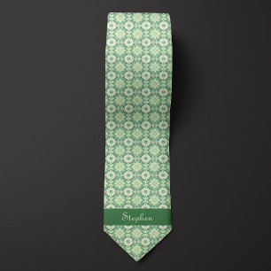 Green Botanical Monogram Neck Tie