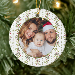 Green Botanical Photo Christmas Ceramic Ornament