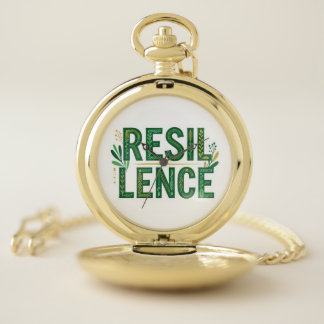 Green Botanical Resilience Typography Leather Wris Pocket Watch