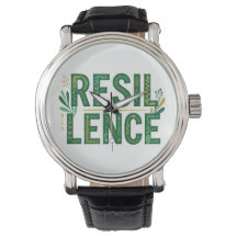 Green Botanical Resilience Typography Leather Wris