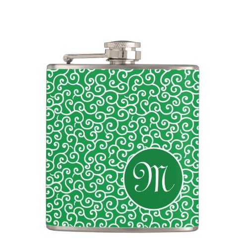 Green Botanical Spiral Vine Karakusa Pattern Flask