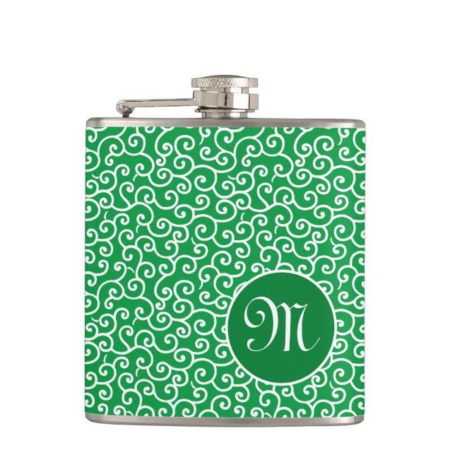 Green Botanical Spiral Vine Karakusa Pattern Flask (Front)