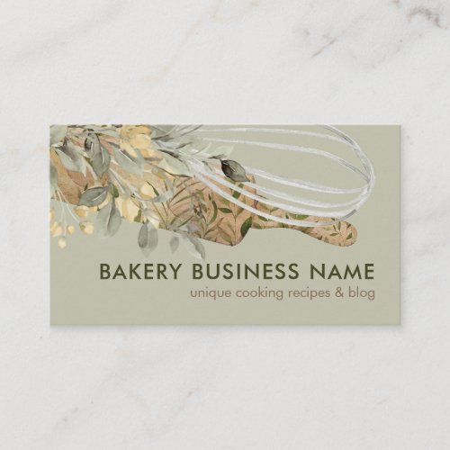 Green Botanical Stylish Chef Catering Cake Maker Business Card