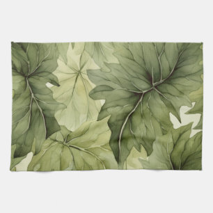 Green Botanical Watercolor Leaves  Kitchen Towel