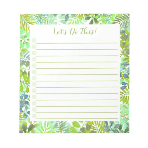 Green Botanical Watercolor Leaves To Do List Notepad