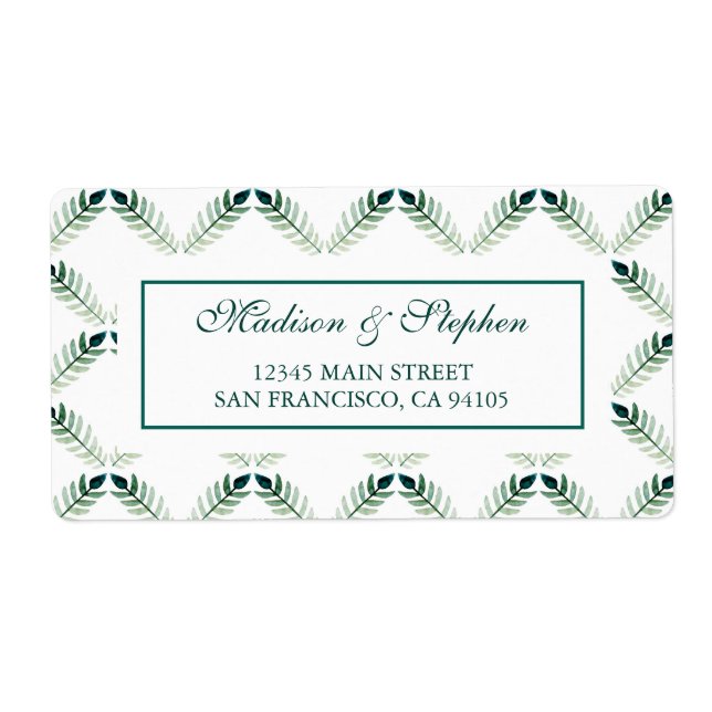 Green Botanical Watercolor Pattern -  Wedding Label (Front)