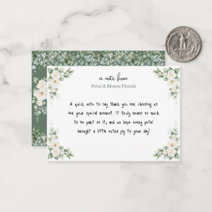 Green Botanical White Rose Flower Shop Thank You Note Card