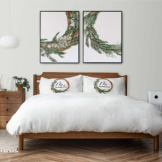 Green botanical wreath elegant script mrs pillow case