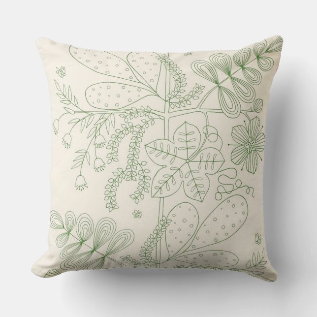 Green Botanicals Throw Pillow (Front)
