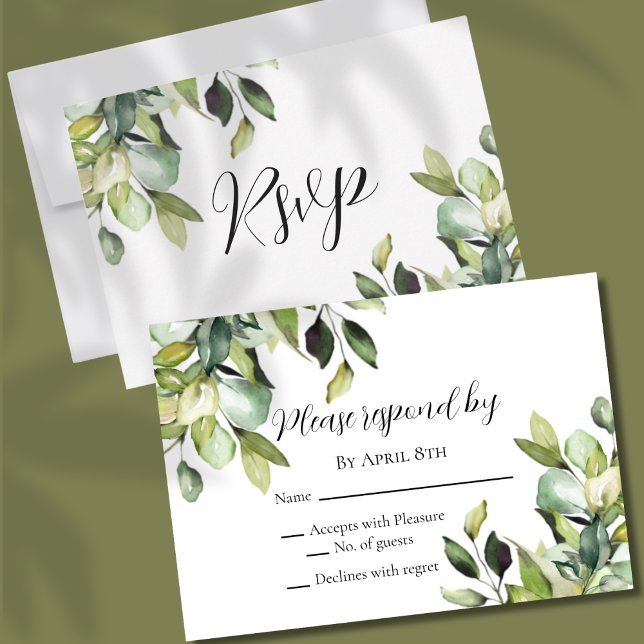 Green Botanicals Wedding Custom Respond By RSVP Card (Creator Uploaded)