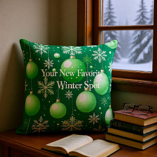 Green Boughs and Snowflakes Throw Pillow