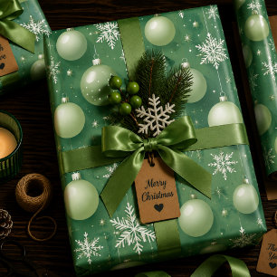 Green Boughs and Snowflakes Wrapping Paper Sheets