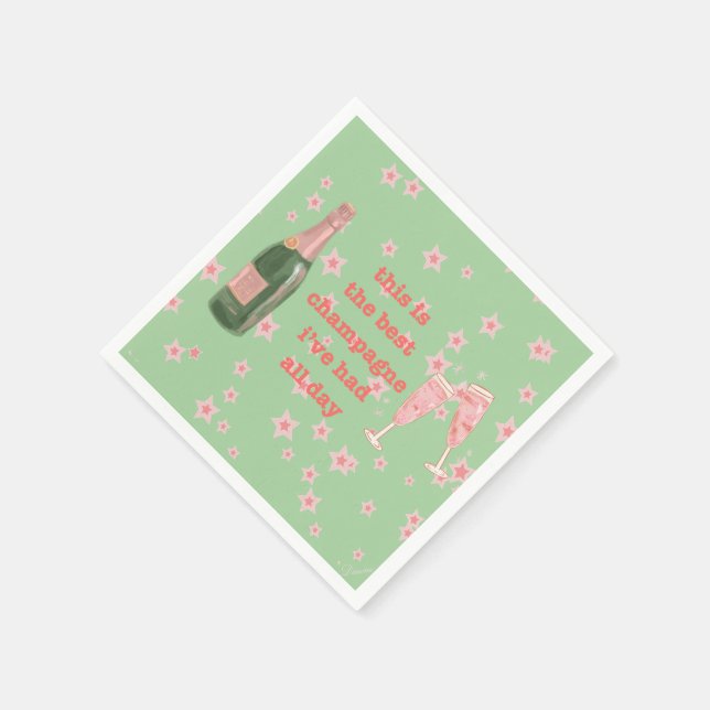 Green Bougie Champagne Bottle Quote  Napkins (Corner)