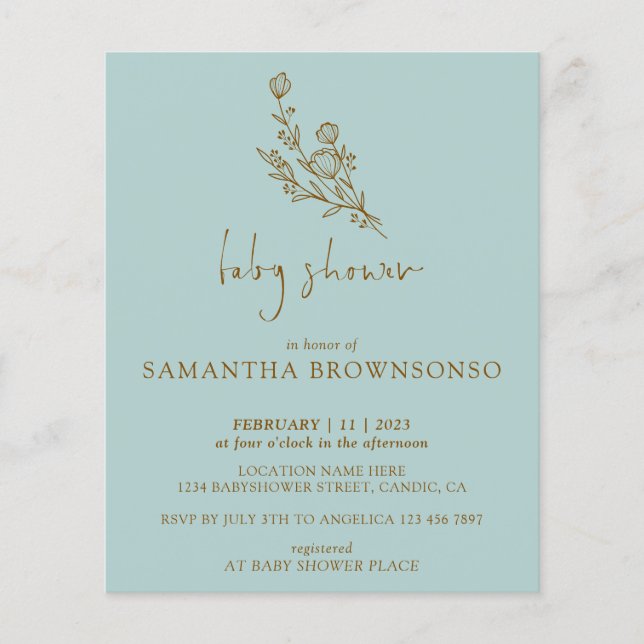 Green Bouquet Botanical Budget Baby Shower Flyer (Front)