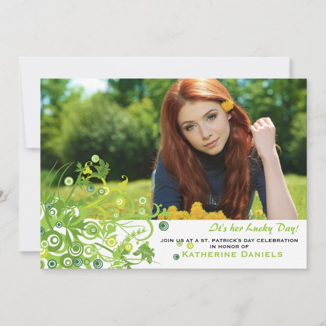 Green Bouquet Photo Invitation (Front)