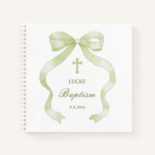 Green Bow Baptism Guest Book (Front)