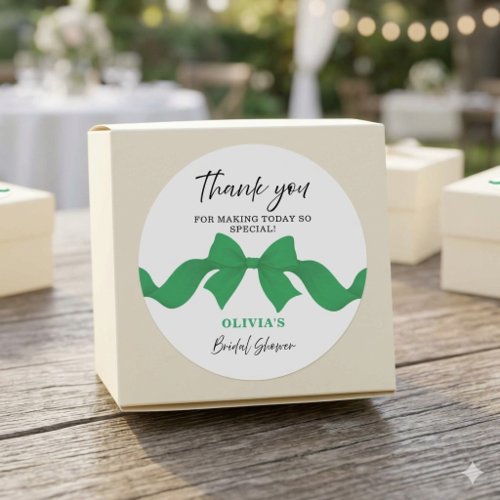 Green Bow Bridal Shower Favor Thank You Sticker