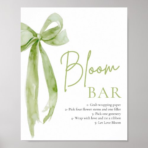 Green Bow Bridal Shower Flower Bloom Bar Sign
